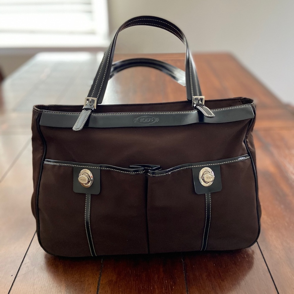 Tod’s nylon and leather trim tote
